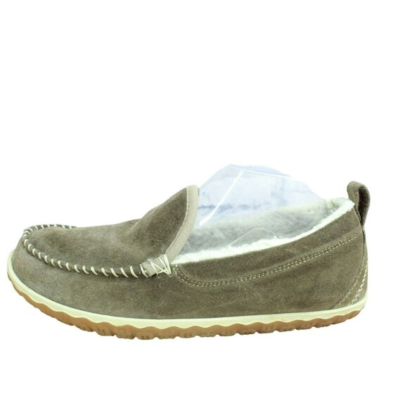 LL Bean Cement Suede Slip-On Fleece Lined Mountain Moccasin Slippers Size 9 M - Picture 1 of 9